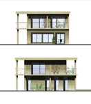 Façade contemporaine d'une maison ecologique avec un toit plat