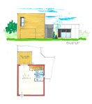 Façade Ouest et plan d'un logement écologique ECOP Habitat