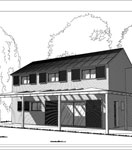 Perspective avec maison ecologique avec toit en pente